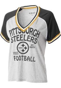 WEAR by Erin Andrews Pittsburgh Steelers Womens Grey Raglan Short Sleeve T-Shirt
