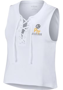 WEAR by Erin Andrews Pittsburgh Steelers Womens White Lace Up Tank Top