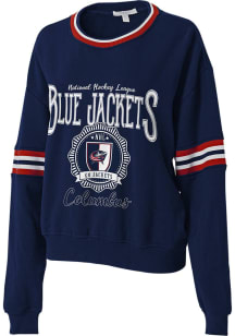 WEAR by Erin Andrews Columbus Blue Jackets Womens Navy Blue Crest Crew Sweatshirt