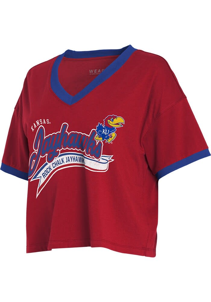 WEAR by Erin Andrews Kansas Jayhawks Womens Red Boxy Short Sleeve T-Shirt