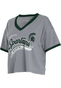 WEAR by Erin Andrews Michigan State Spartans Womens Grey Boxy Short Sleeve T-Shirt