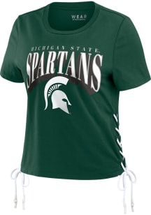 WEAR by Erin Andrews Michigan State Spartans Womens Green Lace-up Short Sleeve T-Shirt