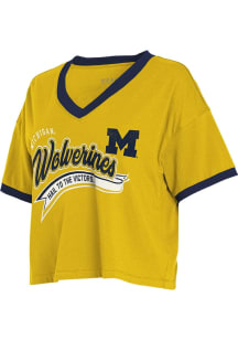 WEAR by Erin Andrews Michigan Wolverines Womens Yellow Boxy Short Sleeve T-Shirt