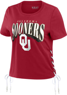 WEAR by Erin Andrews Oklahoma Sooners Womens Crimson Lace-up Short Sleeve T-Shirt