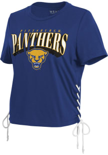 Pitt Panthers Blue WEAR by Erin Andrews Lace-up Short Sleeve T-Shirt