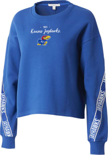 WEAR by Erin Andrews Kansas Jayhawks Womens Blue Taping Crew Sweatshirt