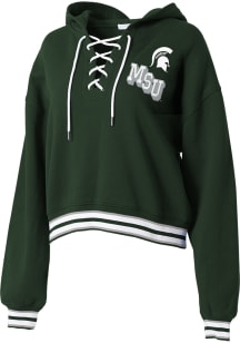 WEAR by Erin Andrews Michigan State Spartans Womens Green Lace Up Hooded Sweatshirt
