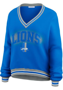 WEAR by Erin Andrews Detroit Lions Womens Blue Oversized Crew Sweatshirt