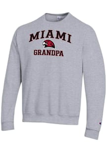 Champion Miami RedHawks Mens Grey Grandpa Powerblend Long Sleeve Crew Sweatshirt
