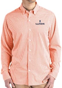Mens Illinois Fighting Illini Orange Cutter and Buck Gingham LS Woven Long Sleeve Dress Shirt