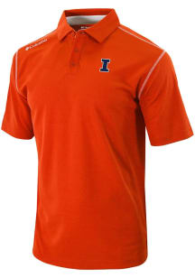 Mens Illinois Fighting Illini Orange Columbia Heat Seal Omni Wick Shotgun Short Sleeve Polo Shirt