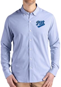 Mens Pitt Panthers Blue Cutter and Buck Vault Epic Confidence Pinstripe Long Sleeve Dress Shirt