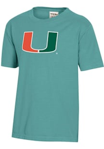 ComfortWash Miami Hurricanes Youth Green Logo Garment Dyed Short Sleeve T-Shirt