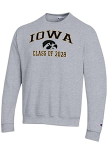 Mens Iowa Hawkeyes Grey Champion Font Class of 2028 Powerblend Crew Sweatshirt
