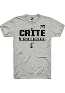 Cj Crite Cincinnati Bearcats Ash Football NIL Stacked Box Short Sleeve Player T Shirt