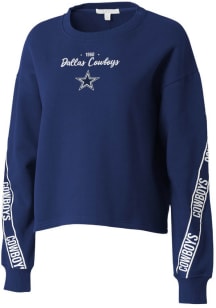Dallas Cowboys Womens Navy Blue Taping Crew Sweatshirt