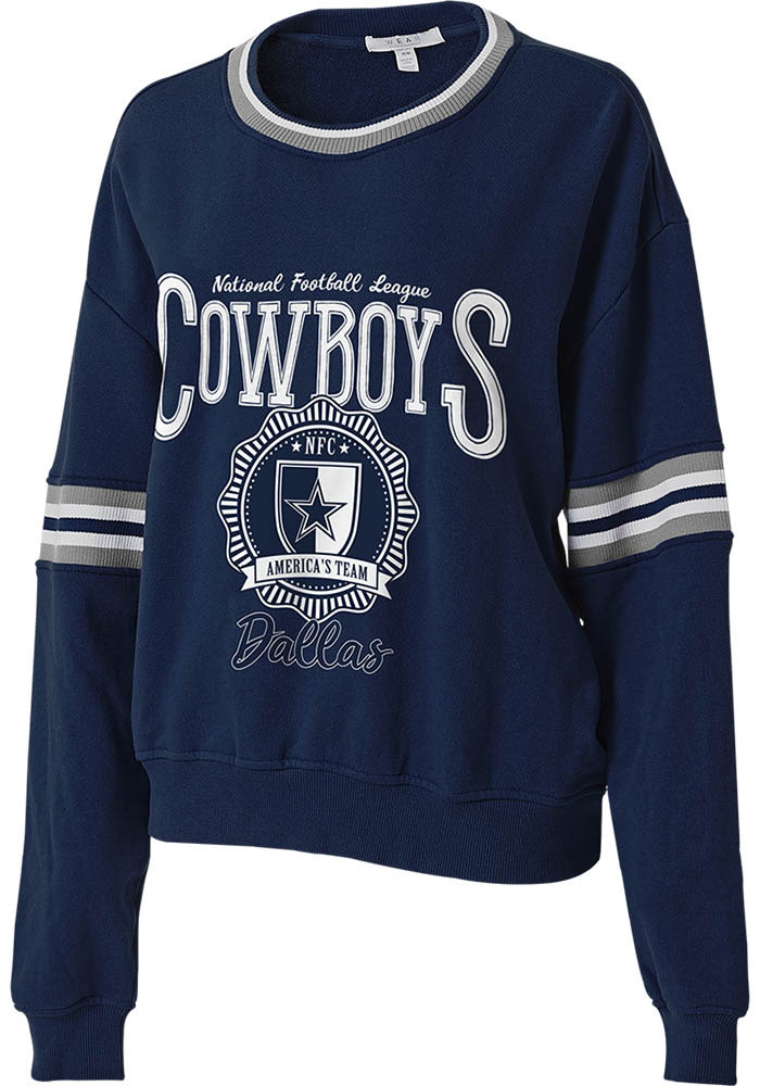 Dallas Cowboys Womens Navy Blue Crest Long Sleeve Crew Sweatshirt