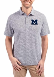 Mens Michigan Wolverines Blue Cutter and Buck Letterwinners M Club Virtue Eco Pique Botanical Shor..