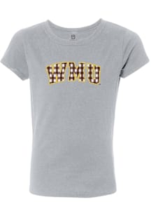 Summit Sportswear Western Michigan Broncos Girls Grey Checked Short Sleeve Tee