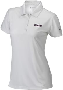 Columbia UConn Huskies Womens White Heat Seal Birdie Short Sleeve Polo Shirt