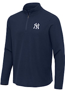 Antigua New York Yankees Mens Navy Blue Sync Long Sleeve Qtr Zip Pullover