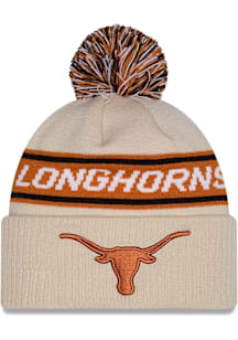 New Era Texas Longhorns Natural DL Team Slogan Pom Cuff Mens Knit Hat