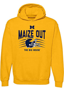 Michigan Wolverines Mens Yellow Maize Out Helmet Scratch Long Sleeve Hoodie