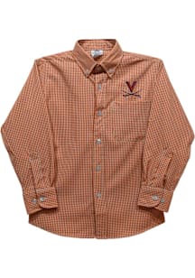 Vive La Fete Virginia Cavaliers Youth Orange Gingham Long Sleeve Polo