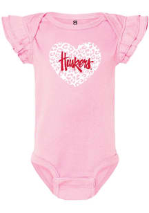 Baby Nebraska Cornhuskers Pink Summit Sportswear Flutter Sleeve Short Sleeve One Piece