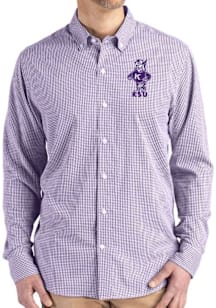 Mens K-State Wildcats Purple Cutter and Buck Gingham LS Woven Long Sleeve Dress Shirt
