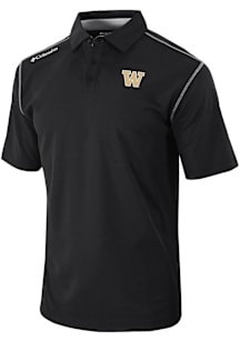 Columbia Washington Huskies Mens Black Heat Seal Omni Wick Shotgun Short Sleeve Polo