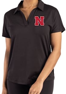 Cutter and Buck Nebraska Cornhuskers Womens Black Coastline Short Sleeve Polo Shirt