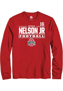Keenan Nelson Jr Mens Red Ohio State Buckeyes NIL Stacked Box Long Sleeve Player T Shirt