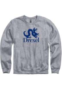 Mens Grey Drexel Dragons Big Logo Crew Sweatshirt