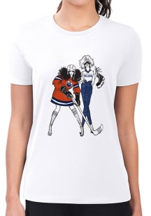 4Her Edmonton Oilers Womens White Hockey Girls Design Short Sleeve T-Shirt