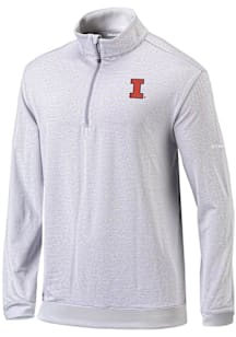 Columbia Illinois Fighting Illini Mens Grey Heat Seal Omni Wick Even Lie Long Sleeve Qtr Zip Pullo..