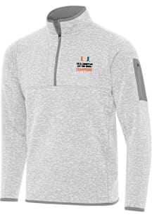 Antigua Miami Hurricanes Mens Grey 2025 Cotton Bowl Champions Fortune Long Sleeve Qtr Zip Pullover