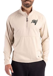 Cutter and Buck Tampa Bay Buccaneers Mens Oatmeal Mono Adapt Eco Hybrid Long Sleeve Qtr Zip Pullov..