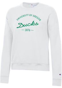 Womens Oregon Ducks White Champion Powerblend Crew Sweatshirt