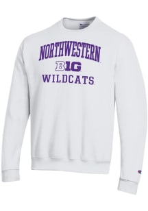 Mens Northwestern Wildcats White Champion Big Ten Powerblend Crew Sweatshirt