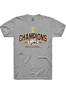 Summit Sportswear Western Michigan Broncos Grey MAC 2025 Football Champions Short Sleeve T Shirt