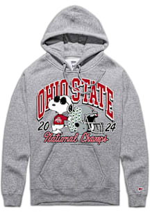 Ohio State Buckeyes Mens Grey Peanuts 2024 Football National Champions Long Sleeve Hoodie