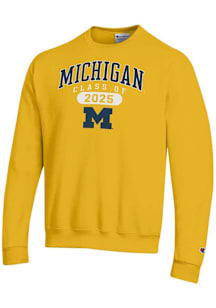 Champion Michigan Wolverines Mens Gold Class of 2025 Pill Powerblend Long Sleeve Crew Sweatshirt