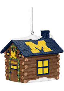 Blue Michigan Wolverines Resin Log Cabin Ornament