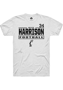 Myles Harrison Cincinnati Bearcats White Football NIL Stacked Box Short Sleeve Player T Shirt