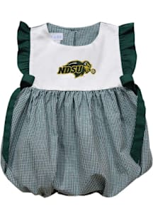 Vive La Fete North Dakota State Bison Baby Girls Green Gingham Bubble Short Sleeve Dress