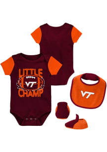 Virginia Tech Hokies Baby Maroon Little Champ Set One Piece with Bib