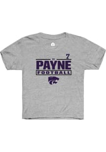 VJ Payne Rally Youth Grey K-State Wildcats NIL Stacked Box Short Sleeve T-Shirt
