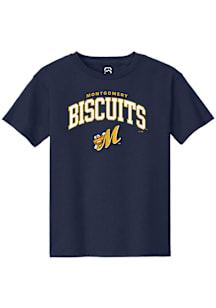 Summit Sportswear Montgomery Biscuits Youth Navy Blue Arch Mascot Short Sleeve T-Shirt