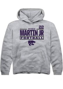 Antonio Martin Jr Rally Youth Grey K-State Wildcats NIL Stacked Box Long Sleeve Player Hoodie